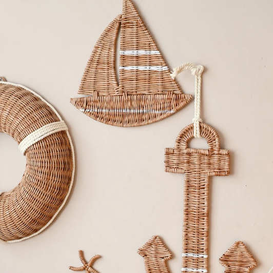 Best Selling Rattan BOHO Wicker Rattan Nursery Set of Nautical Style Anchor,life Buoy,Boat for Home, Style Cute Made in Vietnam